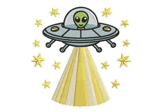 Cute Alien in UFO with Abduction Beam Embroidery Design Review
